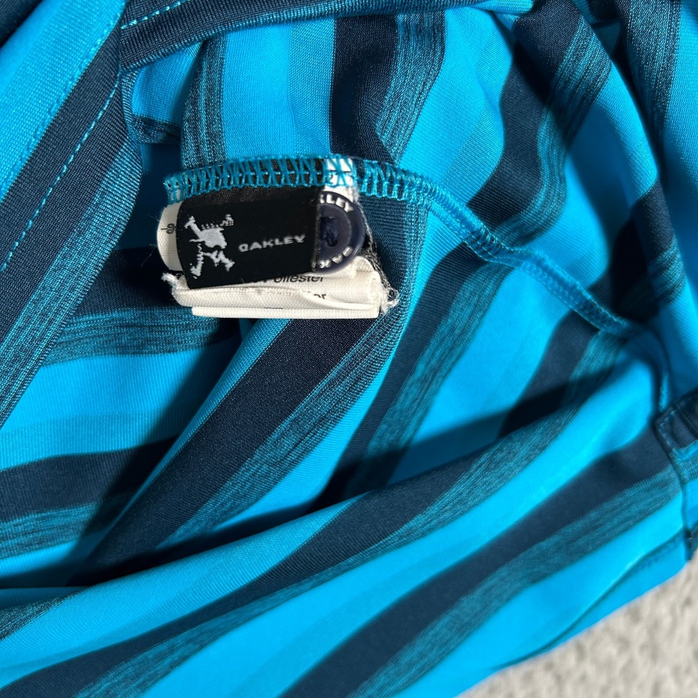 Oakley Hydroix Polo Shirt Men's Regular Fit Blue Black Stripe Pocket Golf Active - Picture 5 of 6